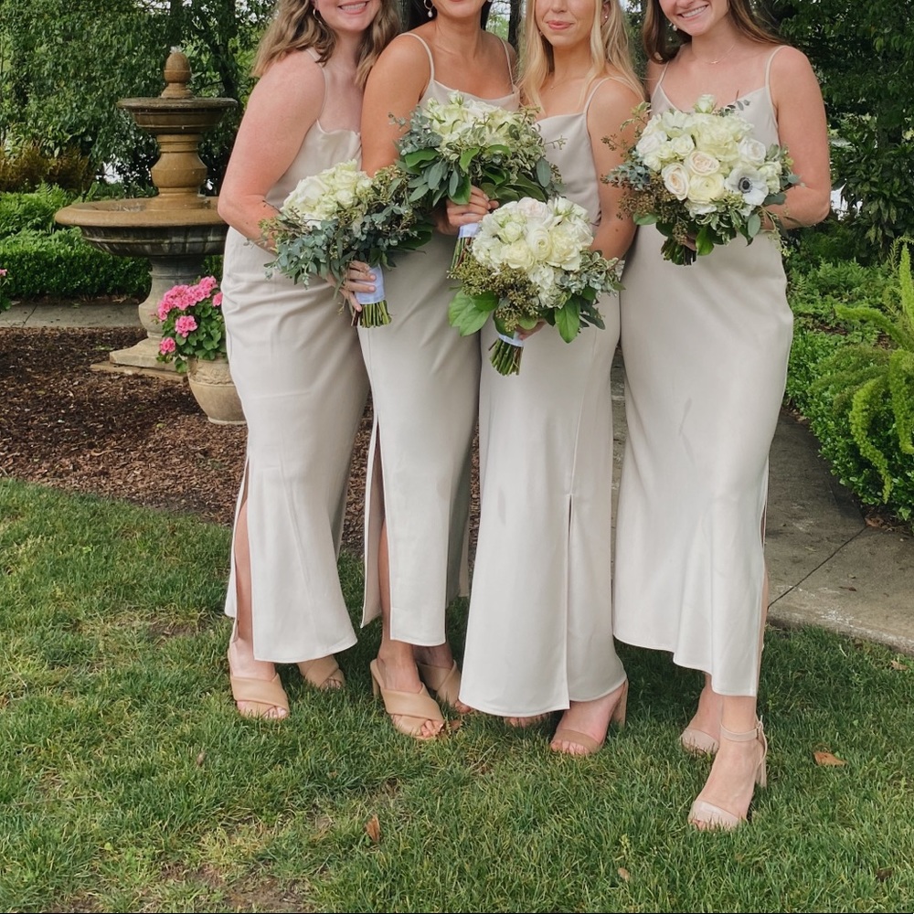 BHLDN- Anthropologie Cali Satin Charmeuse Midi Dress - champagne color